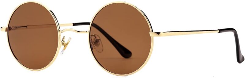 Carsbyvictor Sunglasses Round Polarized Round Sunglasses for Men Women Hippie Small Circle Glasses Red Yellow Lenses