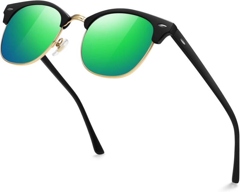 51-Qj9qKihL._AC_SL1500 Carsbyvictor Sunglasses Browline Semi Rimless Polarized Sunglasses for Men Women Classic Trendy Driving Sun Glasses UV Protection