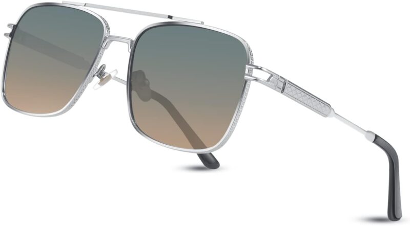 518UAaZRcuL._AC_SL1500 Carsbyvictor Sunglasses Square Sunglasses for Men Women Vintage 70s Pilot Shades Classic Metal Frame B2845