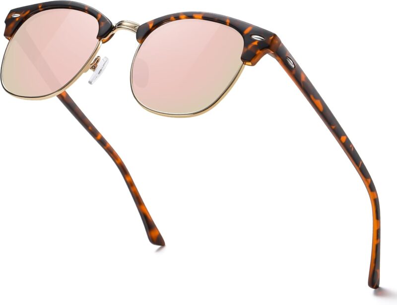 518swHMTLWL._AC_SL1500 Carsbyvictor Sunglasses Browline Semi Rimless Polarized Sunglasses for Men Women Classic Trendy Driving Sun Glasses UV Protection