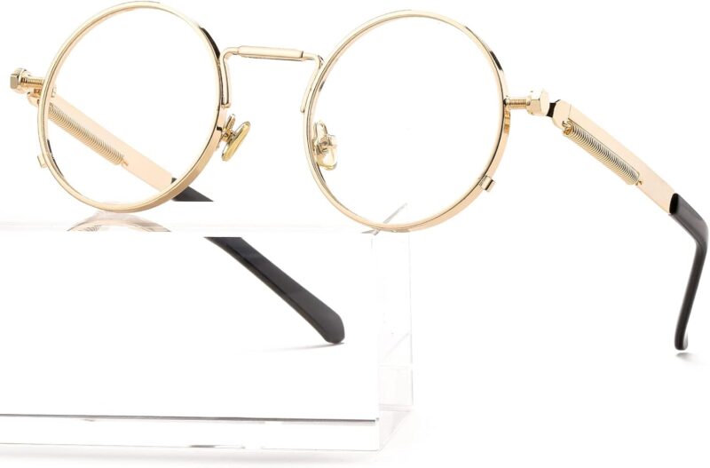 Carsbyvictor Sunglasses Round Steampunk Sunglasses Circle Lennon Glasses Gothic Metal Frame 100% UV Blocking Lens