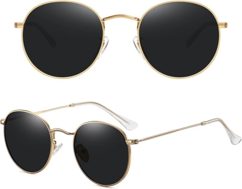 Carsbyvictor Sunglasses Round Polarized Sunglasses for Women Men Classic Retro Metal Frame Sun Glasses UV Protection