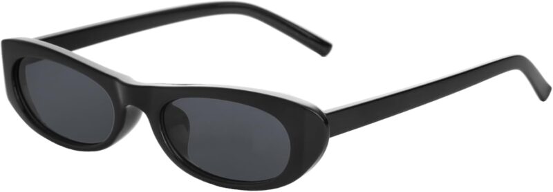 Carsbyvictor Sunglasses Oval Narrow Cat Eye Sunglasses for Women Men 90s Sun Glasses Womens Small Oval Sunglasses Black Shades