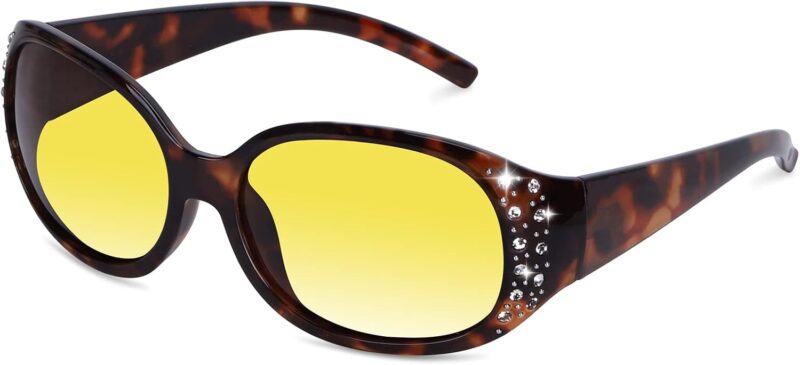 Carsbyvictor Sunglasses Oval Sunglasses for Women, Rhinestone Wrap Around Sunglasses with UV400 Protection