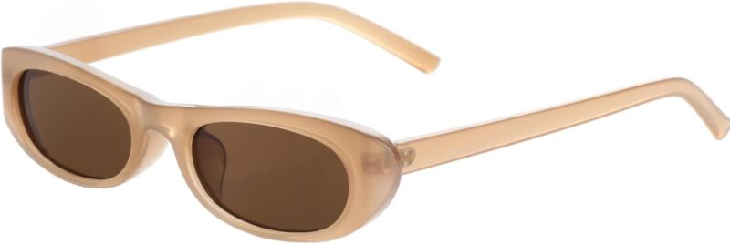 Carsbyvictor Sunglasses Oval Narrow Cat Eye Sunglasses for Women Men 90s Sun Glasses Womens Small Oval Sunglasses Black Shades