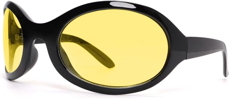 Carsbyvictor Sunglasses Oversized Oval Fashion Sunglasses for Women Men Wrap Around Classic Oval Black Sun Glasses Ladies Shades