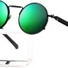 Carsbyvictor Sunglasses Round Steampunk Sunglasses Circle Lennon Glasses Gothic Metal Frame 100% UV Blocking Lens