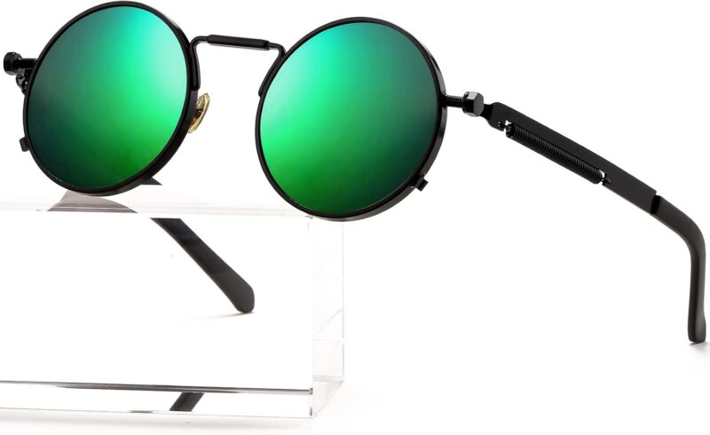 Carsbyvictor Sunglasses Round Steampunk Sunglasses Circle Lennon Glasses Gothic Metal Frame 100% UV Blocking Lens