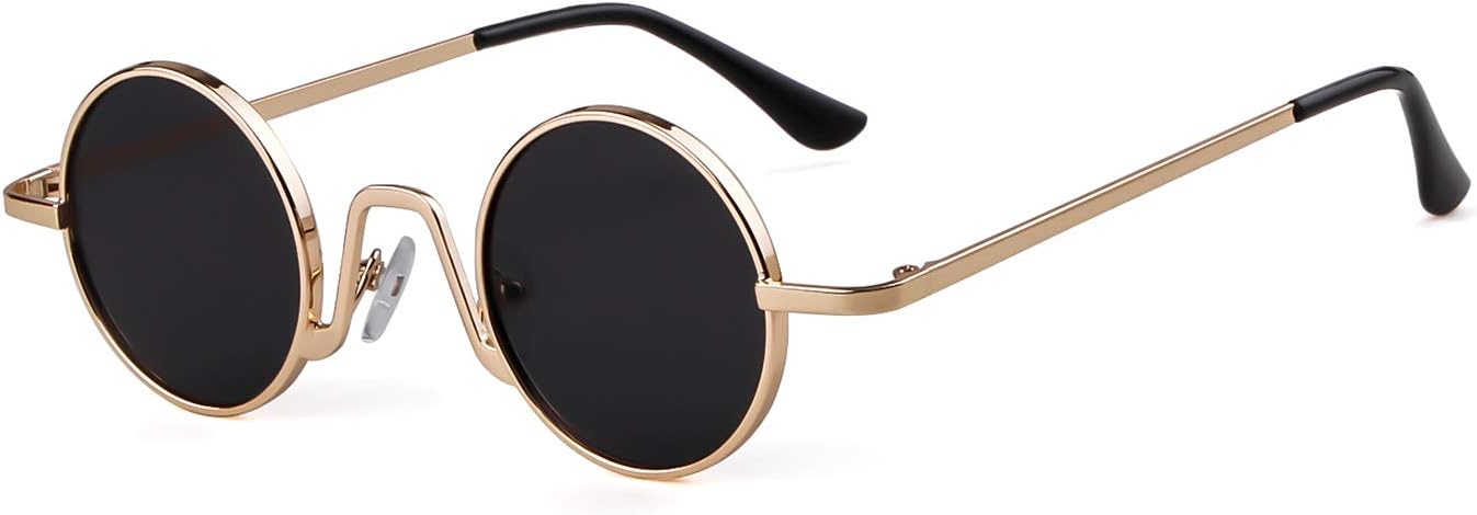 Carsbyvictor Sunglasses Round  Retro Small Round Sunglasses for Men Women Vintage Style Metal Frame