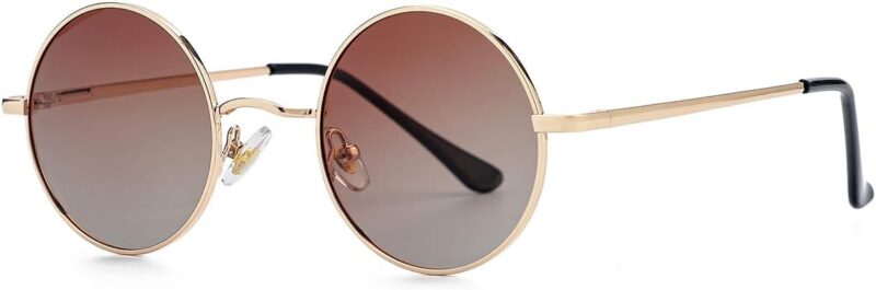 Carsbyvictor Sunglasses Round Polarized Round Sunglasses for Men Women Hippie Small Circle Glasses Red Yellow Lenses