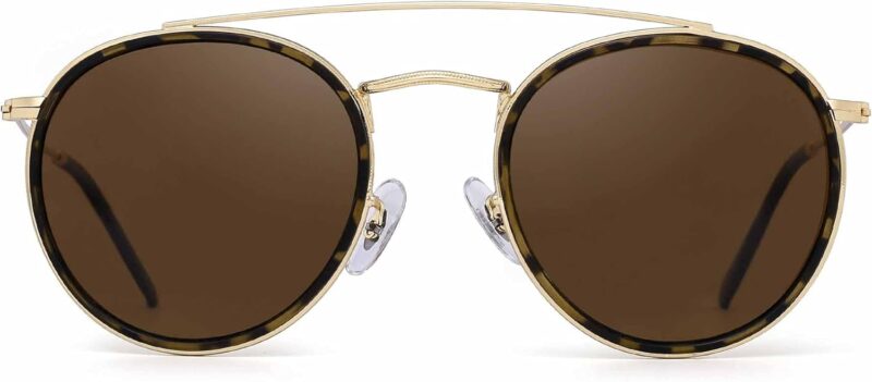 Carsbyvictor Sunglasses Round  Small Polarized Round Sunglasses for Women Vintage Double Bridge Frame