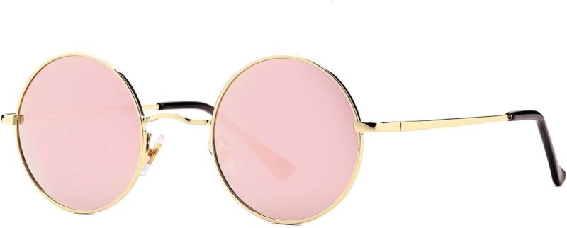 Carsbyvictor Sunglasses Round Polarized Round Sunglasses for Men Women Hippie Small Circle Glasses Red Yellow Lenses