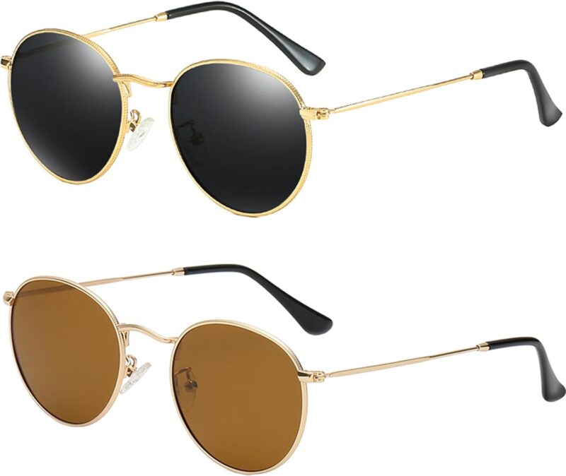 Carsbyvictor Sunglasses Round Polarized Sunglasses for Women Men Classic Retro Sun Glasses Circle Metal Frame Shades UV Protection