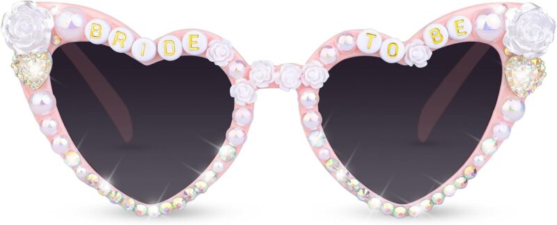 Carsbyvictor Sunglasses Cat EyeBride Sunglasses for Bachelorette White Heart Glasses for Bride to Be Gift, Bachelorette Accessories Party Favors