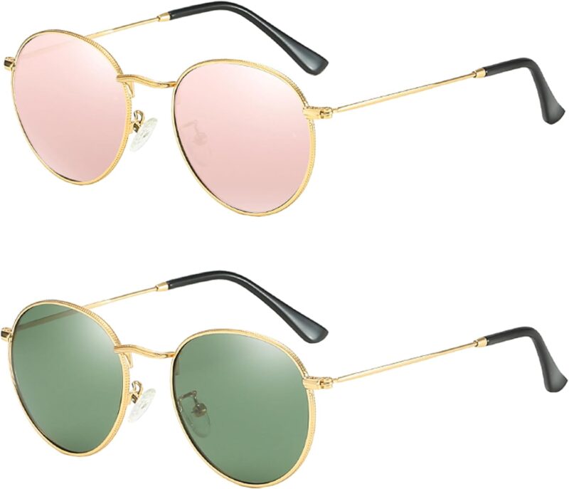 Carsbyvictor Sunglasses Round Polarized Sunglasses for Women Men Classic Retro Sun Glasses Circle Metal Frame Shades UV Protection