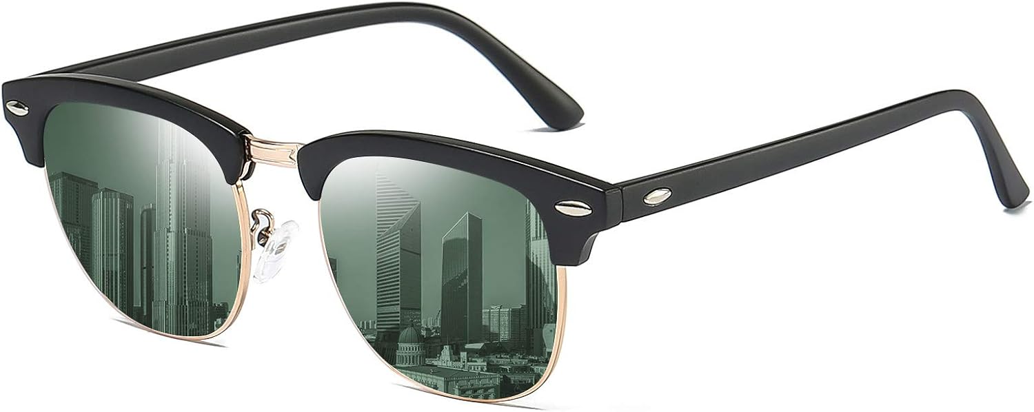 Carsbyvictor Sunglasses Browline Polarized Browline Sunglasses Classic Semi-Rimless Frame Retro Brand Sunglasses for Men and Women UV 400