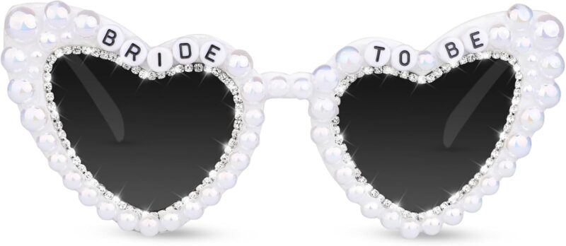 Carsbyvictor Sunglasses Cat EyeBride Sunglasses for Bachelorette White Heart Glasses for Bride to Be Gift, Bachelorette Accessories Party Favors