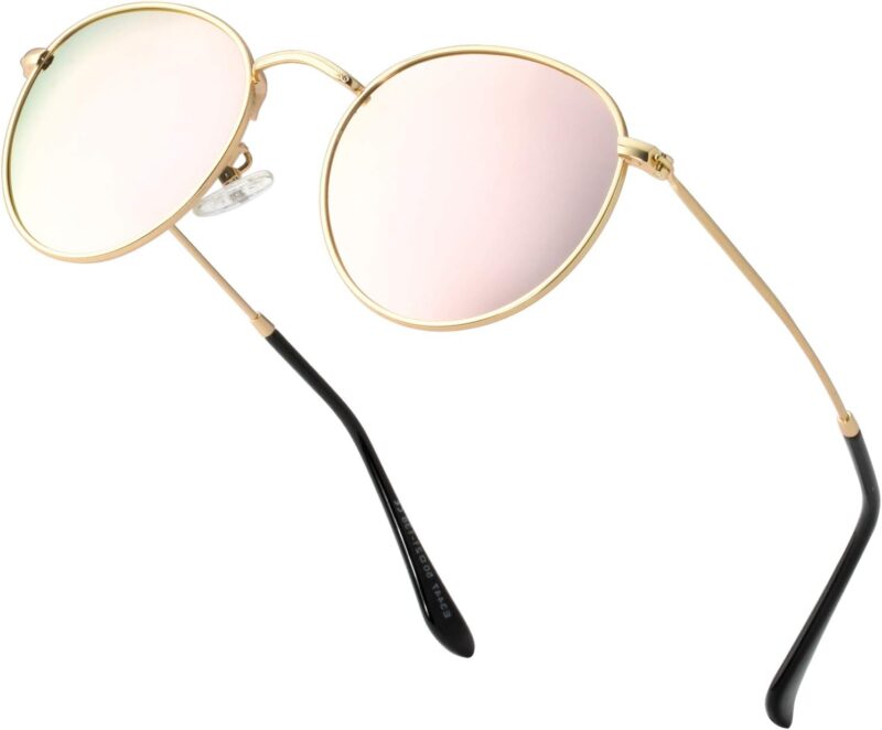 Carsbyvictor Sunglasses Round Polarized Sunglasses for Women Men Classic Retro Sun Glasses Circle Metal Frame Shades UV Protection