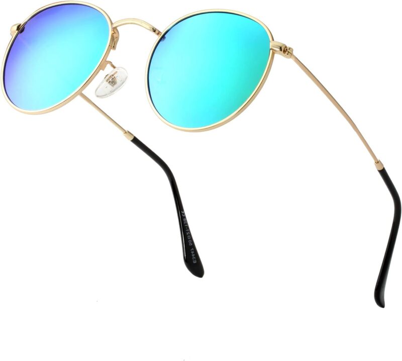 Carsbyvictor Sunglasses Round Polarized Sunglasses for Women Men Classic Retro Sun Glasses Circle Metal Frame Shades UV Protection