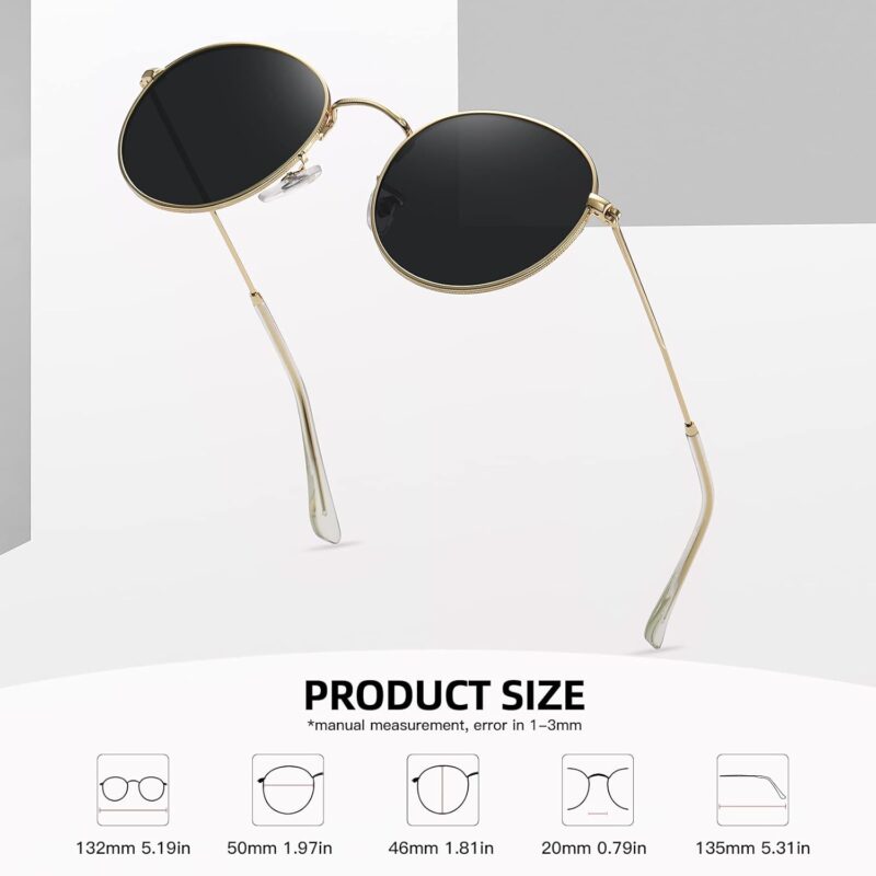 Carsbyvictor Sunglasses Round Polarized Sunglasses for Women Men Classic Retro Metal Frame Sun Glasses UV Protection