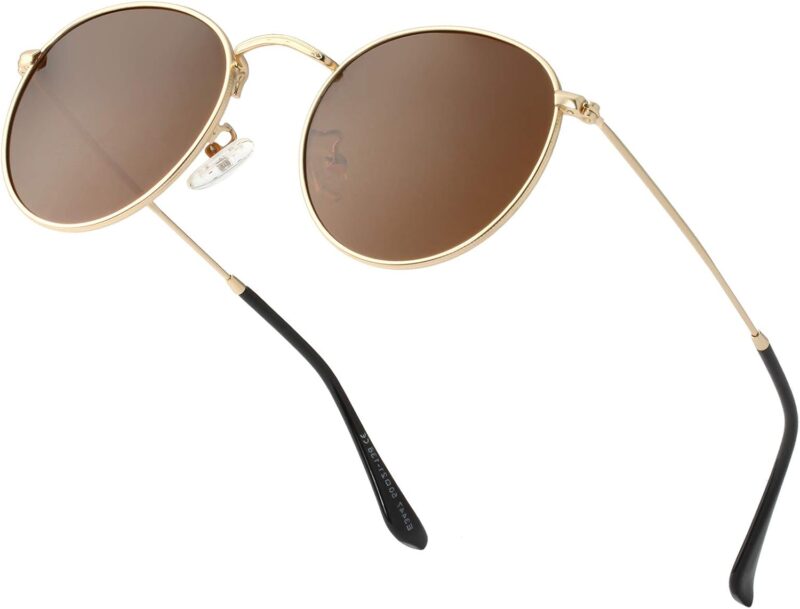 Carsbyvictor Sunglasses Round Polarized Sunglasses for Women Men Classic Retro Sun Glasses Circle Metal Frame Shades UV Protection