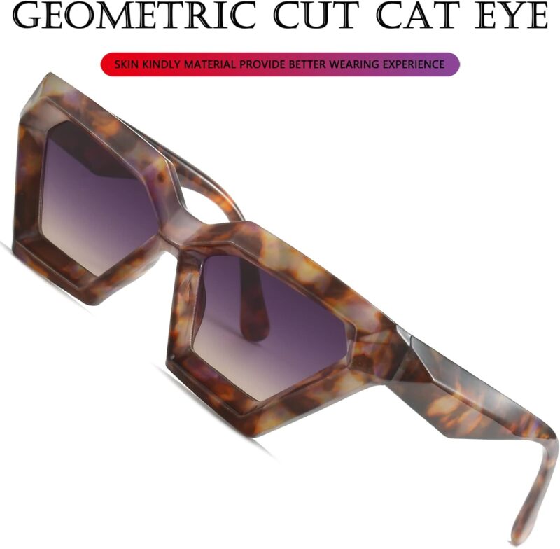 Carsbyvictor Sunglasses Cat Eye Thick Frame Cat Eye Sunglasses for Women Fashion Cut Cat-Eye Sun Glasses UV400 Protection