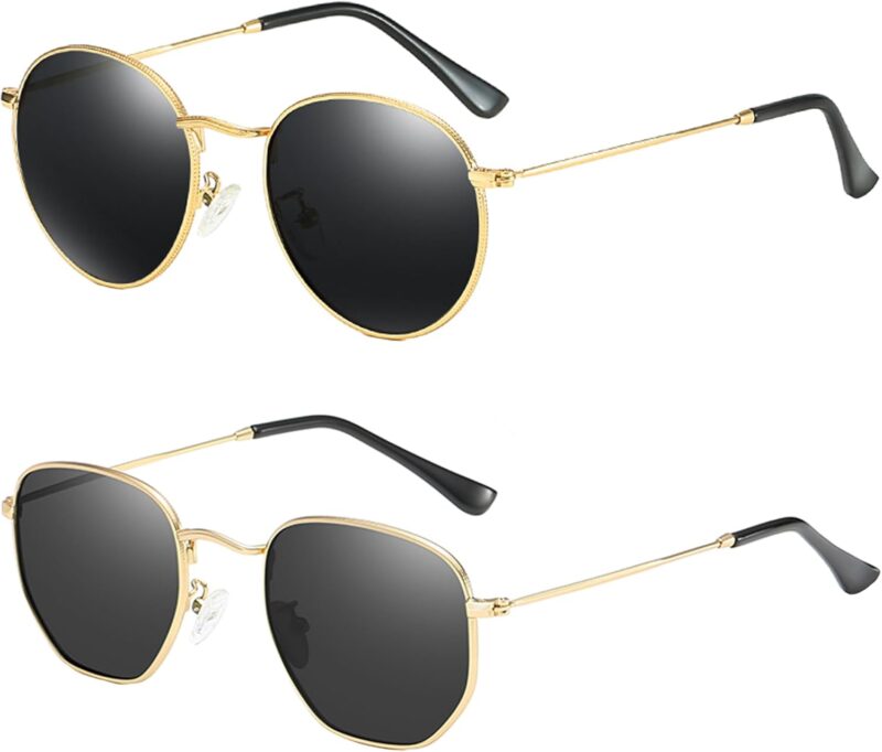 Carsbyvictor Sunglasses Round Polarized Sunglasses for Women Men Classic Retro Sun Glasses Circle Metal Frame Shades UV Protection