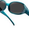 Carsbyvictor Sunglasses Oval Sunglasses for Women, Rhinestone Wrap Around Sunglasses with UV400 Protection