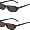 Carsbyvictor Sunglasses Oval Narrow Cat Eye Sunglasses for Women Men 90s Sun Glasses Womens Small Oval Sunglasses Black Shades