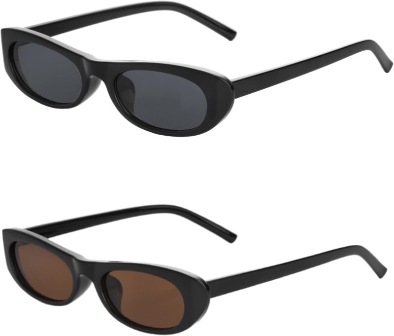Carsbyvictor Sunglasses Oval Narrow Cat Eye Sunglasses for Women Men 90s Sun Glasses Womens Small Oval Sunglasses Black Shades