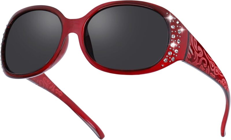 Carsbyvictor Sunglasses Oval Sunglasses for Women, Rhinestone Wrap Around Sunglasses with UV400 Protection