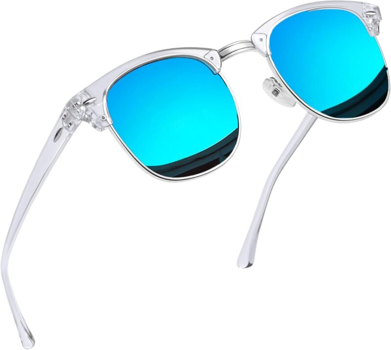 Carsbyvictor Sunglasses Round  Semi-Rimless Sunglasses Half Frame Sun Glasses Brownline Shades for Women Men UV400 Protection