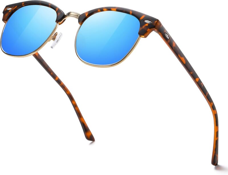 61Vdy9FZPjL._AC_SL1500 Carsbyvictor Sunglasses Browline Semi Rimless Polarized Sunglasses for Men Women Classic Trendy Driving Sun Glasses UV Protection