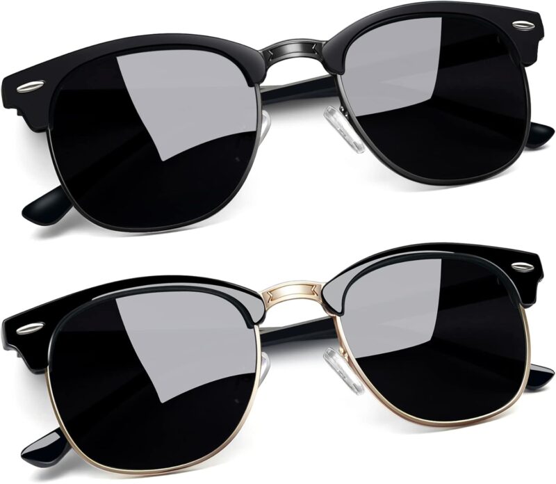 Carsbyvictor Sunglasses Round  Semi-Rimless Sunglasses Half Frame Sun Glasses Brownline Shades for Women Men UV400 Protection