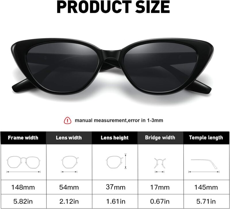 Carsbyvictor Sunglasses Cat Eye Vintage Narrow Cat Eye Sunglasses for Women Men 90s Small Chic Style Trendy Sunnies UV400 Protection