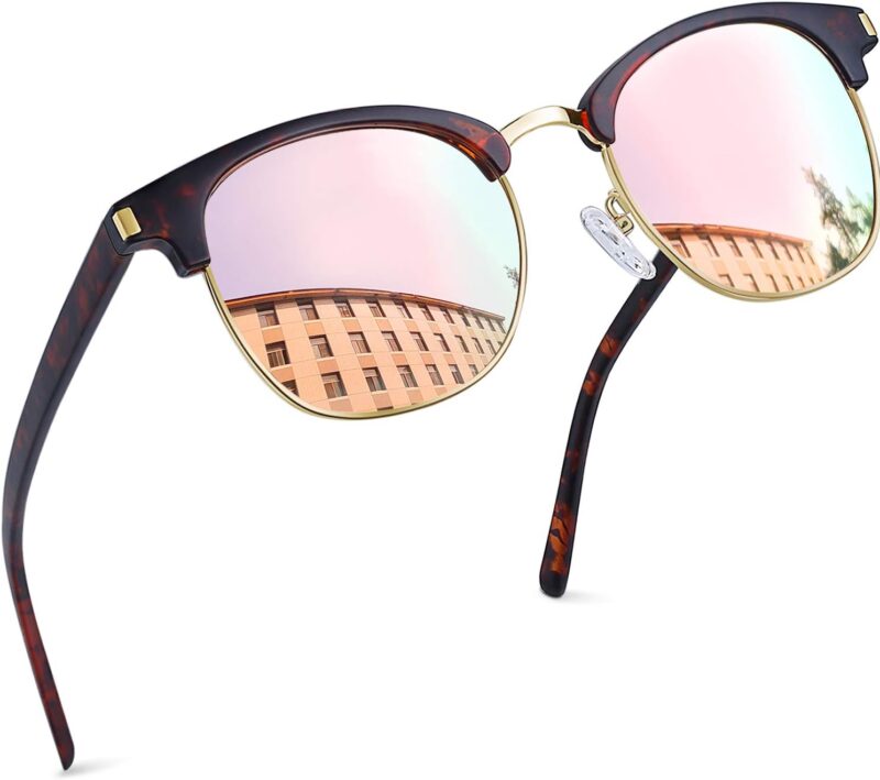 Carsbyvictor Sunglasses Round  Semi-Rimless Sunglasses Half Frame Sun Glasses Brownline Shades for Women Men UV400 Protection