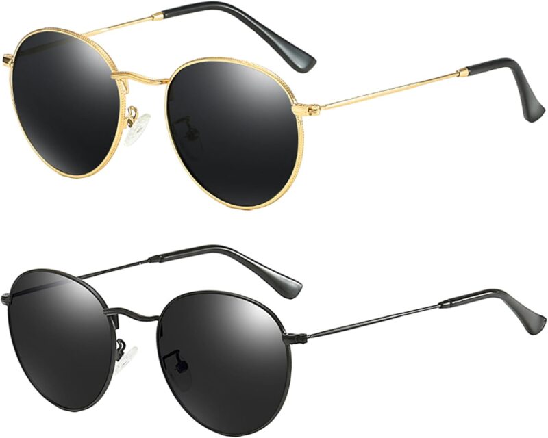 Carsbyvictor Sunglasses Round Polarized Sunglasses for Women Men Classic Retro Sun Glasses Circle Metal Frame Shades UV Protection