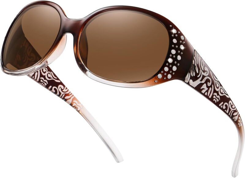 Carsbyvictor Sunglasses Oval Sunglasses for Women, Rhinestone Wrap Around Sunglasses with UV400 Protection