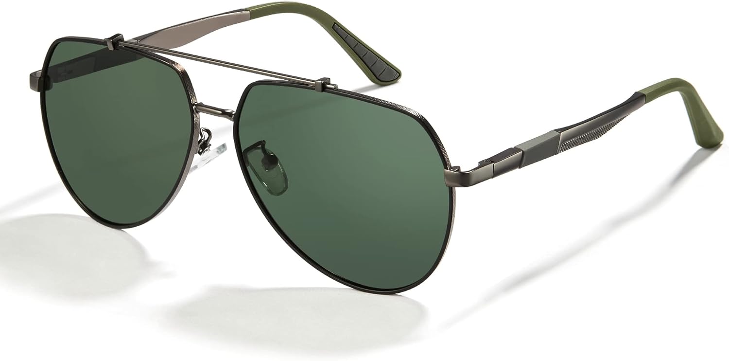 Carsbyvictor Sunglasses Military  Sunglasses for Men Trendy Pilot Shade Metal Frame Polarized Lens UV Protection for Outdoor