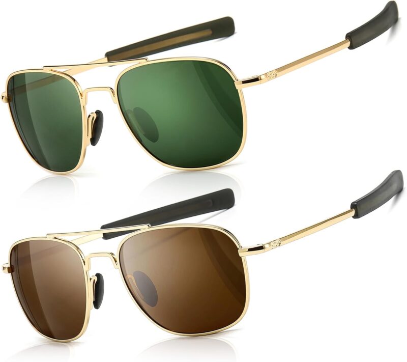 61lgK1LadmL._AC_SL1500 Carsbyvictor Sunglasses Men’s Military Style Polarized Pilot Sunglasses Bayonet Temples