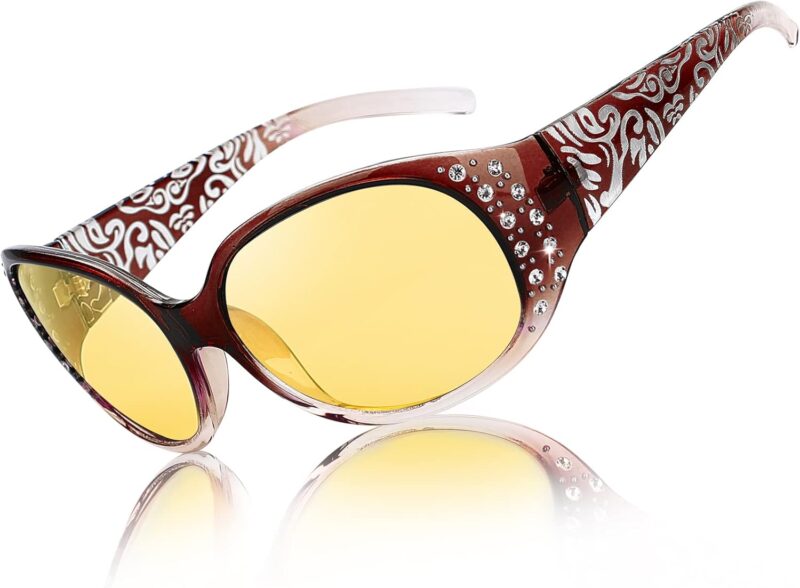 Carsbyvictor Sunglasses Oval Sunglasses for Women, Rhinestone Wrap Around Sunglasses with UV400 Protection