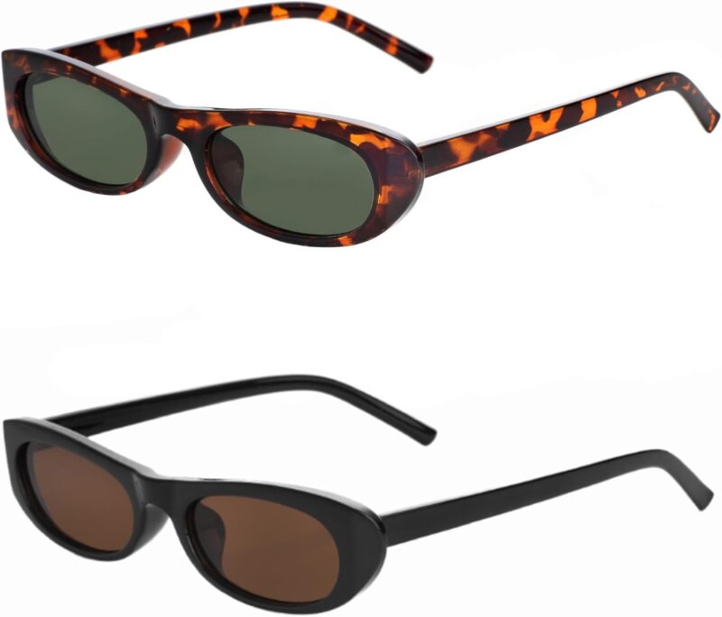 Carsbyvictor Sunglasses Oval Narrow Cat Eye Sunglasses for Women Men 90s Sun Glasses Womens Small Oval Sunglasses Black Shades