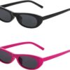 Carsbyvictor Sunglasses Oval Narrow Cat Eye Sunglasses for Women Men 90s Sun Glasses Womens Small Oval Sunglasses Black Shades