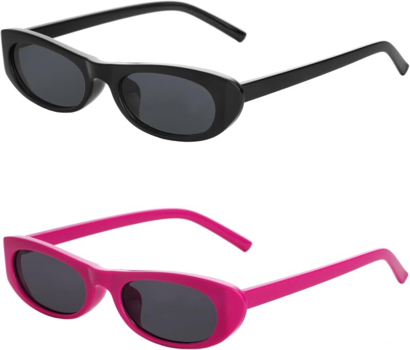 Carsbyvictor Sunglasses Oval Narrow Cat Eye Sunglasses for Women Men 90s Sun Glasses Womens Small Oval Sunglasses Black Shades