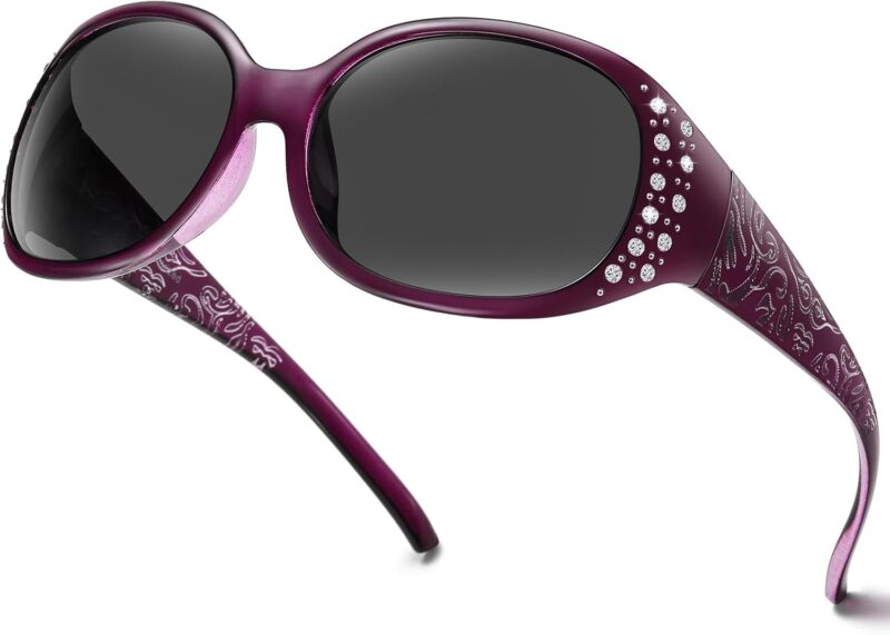 Carsbyvictor Sunglasses Oval Sunglasses for Women, Rhinestone Wrap Around Sunglasses with UV400 Protection