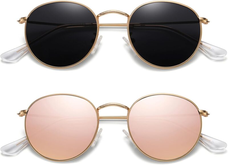 Carsbyvictor Sunglasses Round Polarized Sunglasses for Women Men Classic Retro Metal Frame Sun Glasses UV Protection