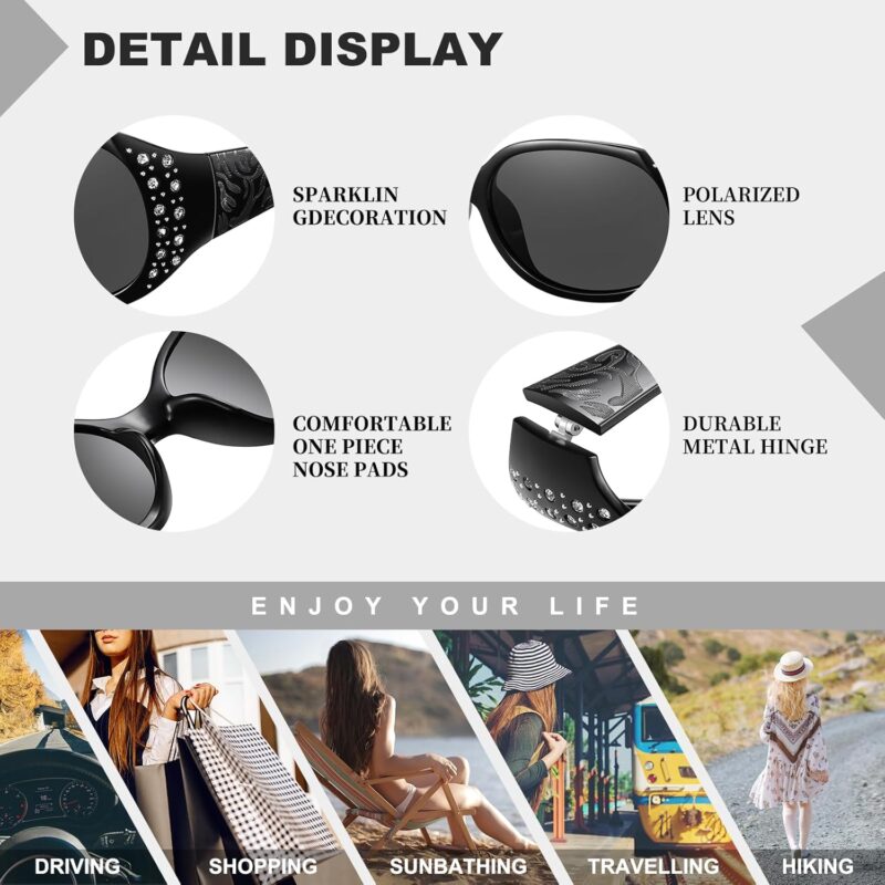 Carsbyvictor Sunglasses Oval Sunglasses for Women, Rhinestone Wrap Around Sunglasses with UV400 Protection