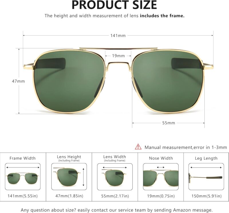 716Z8q-nqQL._AC_SL1500 Carsbyvictor Sunglasses Men’s Military Style Polarized Pilot Sunglasses Bayonet Temples