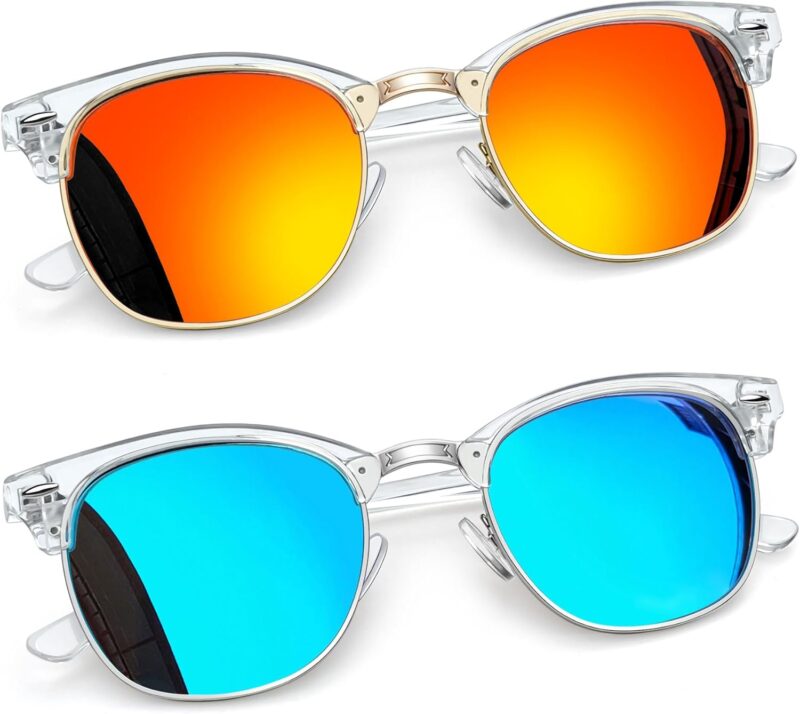 Carsbyvictor Sunglasses Round  Semi-Rimless Sunglasses Half Frame Sun Glasses Brownline Shades for Women Men UV400 Protection