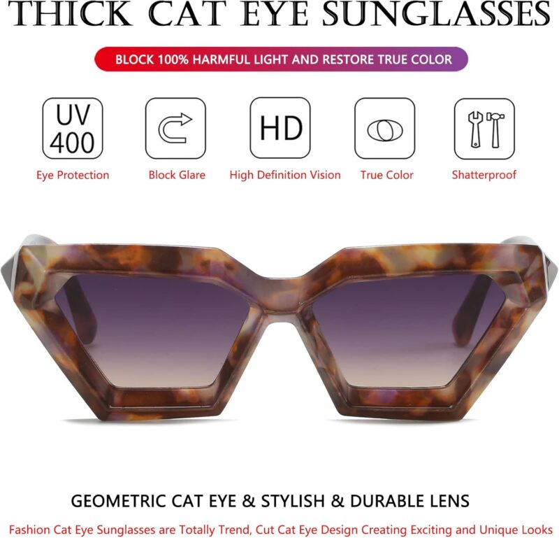 Carsbyvictor Sunglasses Cat Eye Thick Frame Cat Eye Sunglasses for Women Fashion Cut Cat-Eye Sun Glasses UV400 Protection